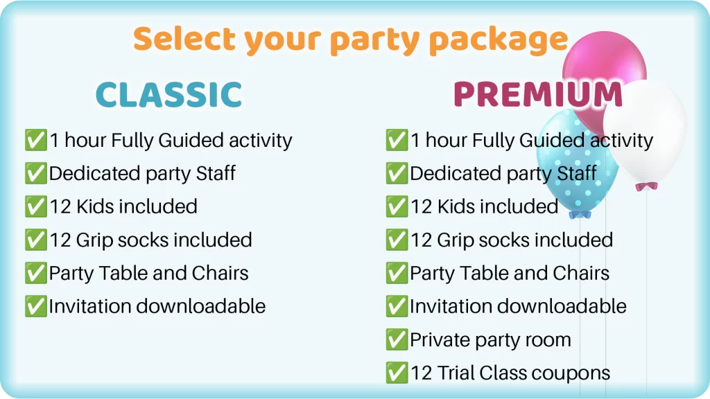 Classic and Premium birthday party packages at Flipz Academy Gold Coast